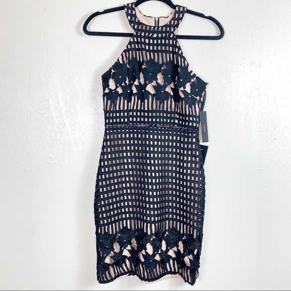 Lulus black lace overlay halter dress - Picture 1 of 8